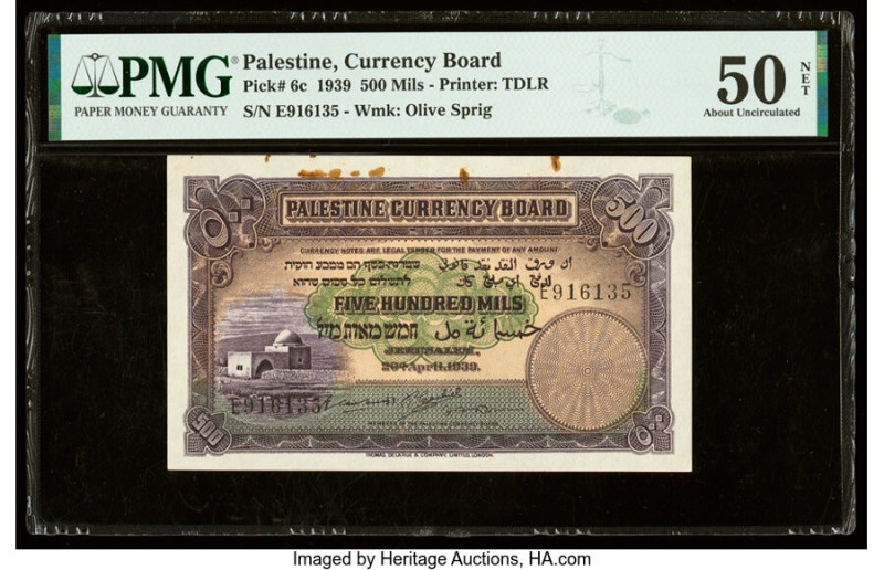 Palestine Palestine Currency Board 500 Mils 20.4.1939 Pick 6c PMG About Uncircul...