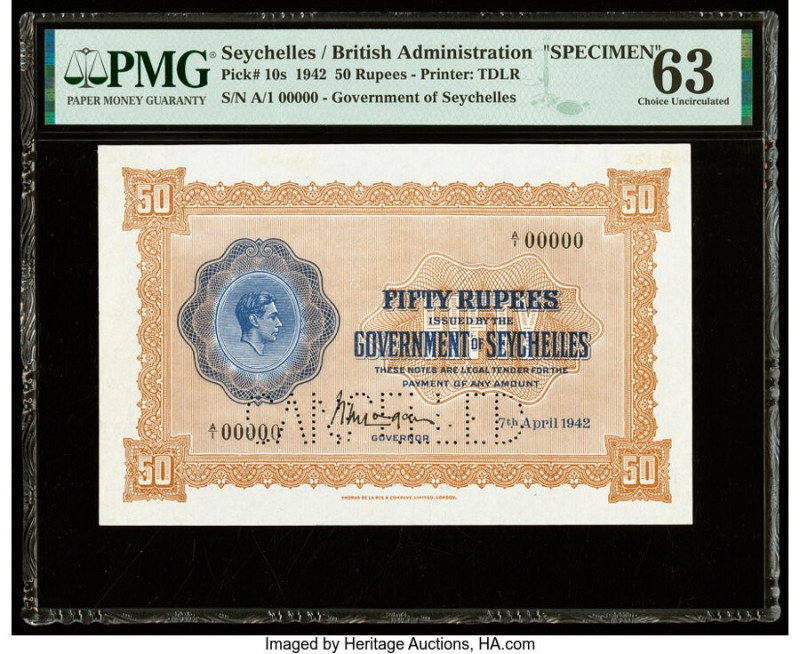 Seychelles Government of Seychelles 50 Rupees 7.4.1942 Pick 10s Specimen PMG Cho...