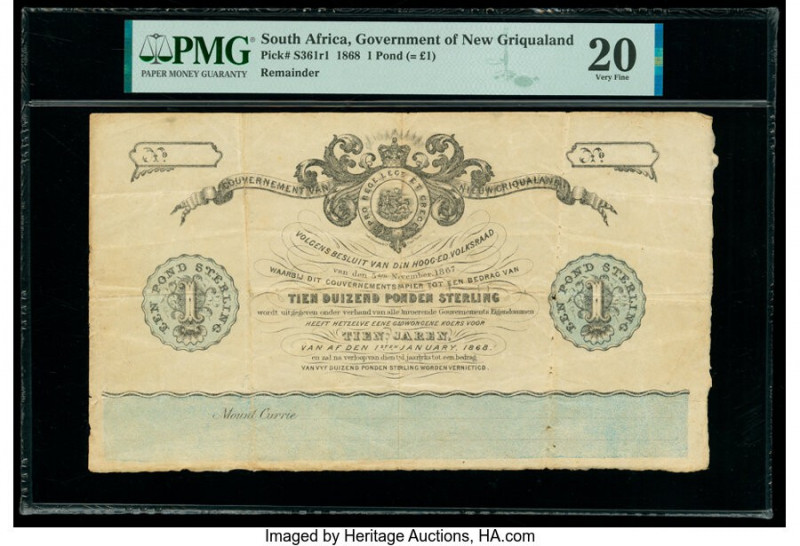 South Africa Government of New Griqualand 1 Pond (= 1) 1.1.1868 Pick S361r1 Rema...