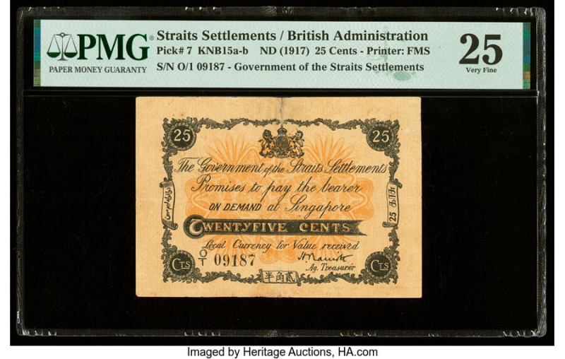 Straits Settlements Government of the Straits Settlements 25 Cents ND (1917) Pic...