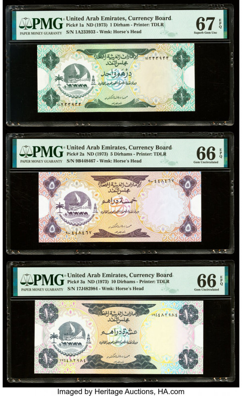 United Arab Emirates Currency Board 1; 5; 10 Dirhams ND (1973) Pick 1a; 2a; 3a T...