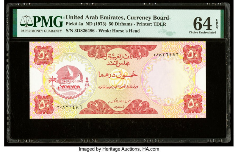 United Arab Emirates Currency Board 50 Dirhams ND (1973) Pick 4a PMG Choice Unci...