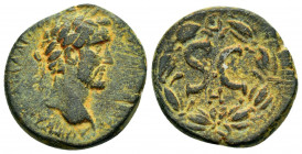 Bronze Æ
Seleucis and Pieria, Antoninus Pius (138-161), ΑVΤ ΚΑΙϹ ΤΙ ΑΙ ΑΔΡ ΑΝΤⲰΝƐΙΝΟϹ ϹƐΒ, Laureate head to right / S C, Laurel wreath, H below
23 m...