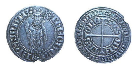 Gros AR
France, Metz, Thierry V de Boppart (1365-1384), Bishop standing holding...