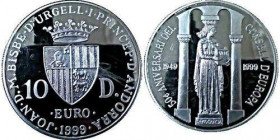 10 Dinners AR
50th Anniversary - European Council, Arms, JOAN-D-M-BISBE-D'URGELL-I-PRINCEP-D'ANDORRA, 10 D, ·EURO··1999·/ Statue of human rights,50E ...