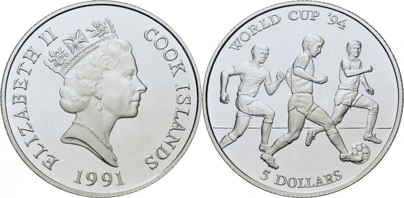 5 Dollars AR
Cook Islands, Elisabeth II, World Cup 1994
30 mm, 10,14 g