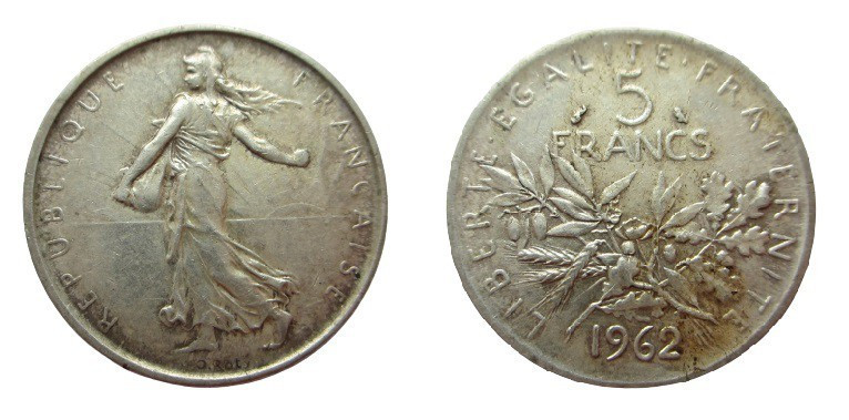 5 Francs AR
France, 1962, Silver 835/1000