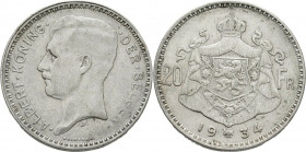 20 Francs AR
Belgia, Albert I (1909-1934), Silver 680/1000
28 mm, 10,80 g
KM# 104.1