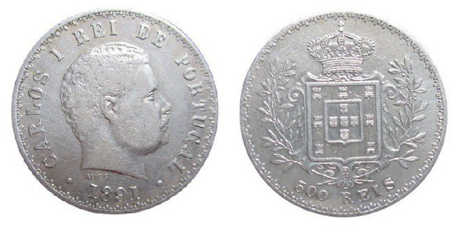 500 Reis AR
Portugal, Carlos I, 1891
30 mm, 12,43 g