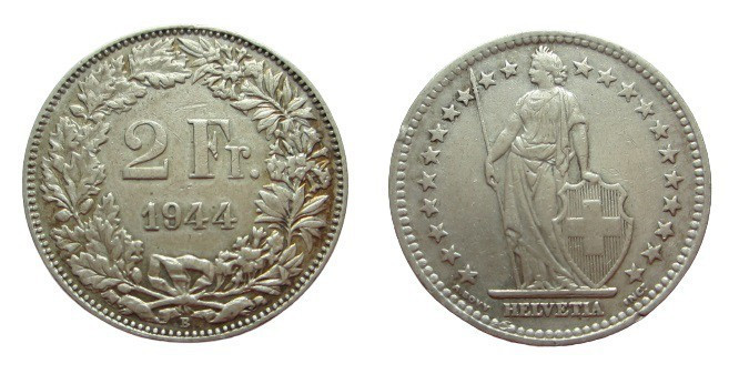 2 Franken
Schweiz, Helvetia, 1944
2g
