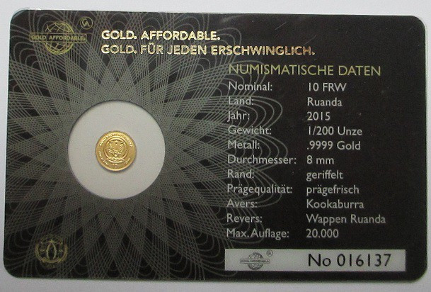 1/200 oz Av
Kookabura, Gold 999/1000
8 mm