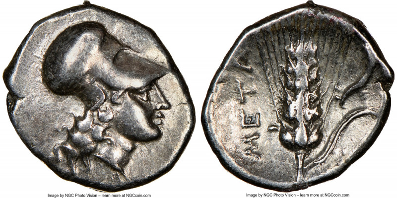 LUCANIA. Metapontum. Ca. 325-275 BC. AR diobol (11mm, 12h). NGC Choice VF. Head ...