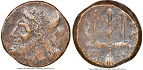 SICILY. Syracuse. Hieron II (ca. 275-215 BC). AE litra (19mm, 11h). NGC Choice VF. Head of Poseidon left, wearing taenia / ΙΕΡΩ-ΝΟΣ/Θ-Φ, trident head,...