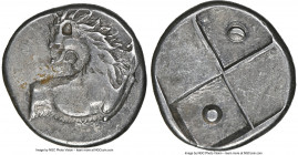 THRACE. Chersonesus. Ca. 4th century BC. AR hemidrachm (13mm). NGC XF. Persic standard, ca. 480-350 BC. Forepart of lion right, head reverted / Quadri...
