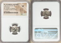 EUBOEA. Histiaea. Ca. 3rd-2nd centuries BC. AR tetrobol (14mm, 6h). NGC VF. Head of nymph right, wearing vine-leaf crown, earring and necklace / IΣTI-...