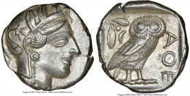 ATTICA. Athens. Ca. 440-404 BC. AR tetradrachm (24mm, 17.20 gm, 10h). NGC Choice AU 5/5 - 5/5. Mid-mass coinage issue. Head of Athena right, wearing e...