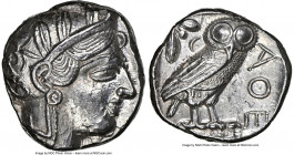 ATTICA. Athens. Ca. 440-404 BC. AR tetradrachm (23mm, 17.19 gm, 2h). NGC Choice AU 5/5 - 4/5. Mid-mass coinage issue. Head of Athena right, wearing ea...