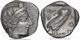 ATTICA. Athens. Ca. 440-404 BC. AR tetradrachm (24mm, 17.19 gm, 7h). NGC Choice AU 5/5 - 3/5. Mid-mass coinage issue. Head of Athena right, wearing ea...
