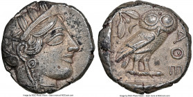 ATTICA. Athens. Ca. 440-404 BC. AR tetradrachm (23mm, 17.14 gm, 6h). NGC Choice AU 5/5 - 3/5. Mid-mass coinage issue. Head of Athena right, wearing ea...