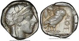 ATTICA. Athens. Ca. 440-404 BC. AR tetradrachm (23mm, 17.15 gm, 10h). NGC AU 5/5 - 4/5. Mid-mass coinage issue. Head of Athena right, wearing earring,...