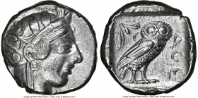ATTICA. Athens. Ca. 440-404 BC. AR tetradrachm (23mm, 17.13 gm, 4h). NGC AU 5/5 - 4/5. Mid-mass coinage issue. Head of Athena right, wearing earring, ...
