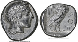 ATTICA. Athens. Ca. 440-404 BC. AR tetradrachm (23mm, 17.19 gm, 4h). NGC AU 5/5 - 4/5 Mid-mass coinage issue. Head of Athena right, wearing earring, n...