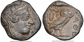 ATTICA. Athens. Ca. 440-404 BC. AR tetradrachm (24mm, 17.18 gm, 10h). NGC AU 5/5 - 3/5. Mid-mass coinage issue. Head of Athena right, wearing earring,...