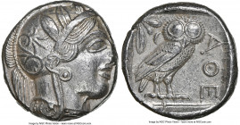 ATTICA. Athens. Ca. 440-404 BC. AR tetradrachm (23mm, 17.14 gm, 7h). NGC AU 4/5 - 4/5. Mid-mass coinage issue. Head of Athena right, wearing earring, ...