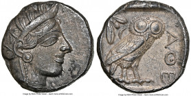 ATTICA. Athens. Ca. 440-404 BC. AR tetradrachm (23mm, 17.19 gm, 4h). NGC AU 4/5 - 3/5. Mid-mass coinage issue. Head of Athena right, wearing earring, ...