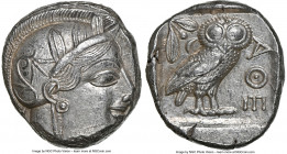 ATTICA. Athens. Ca. 440-404 BC. AR tetradrachm (23mm, 17.18 gm, 1h). NGC AU 3/5 - 4/5. Mid-mass coinage issue. Head of Athena right, wearing earring, ...