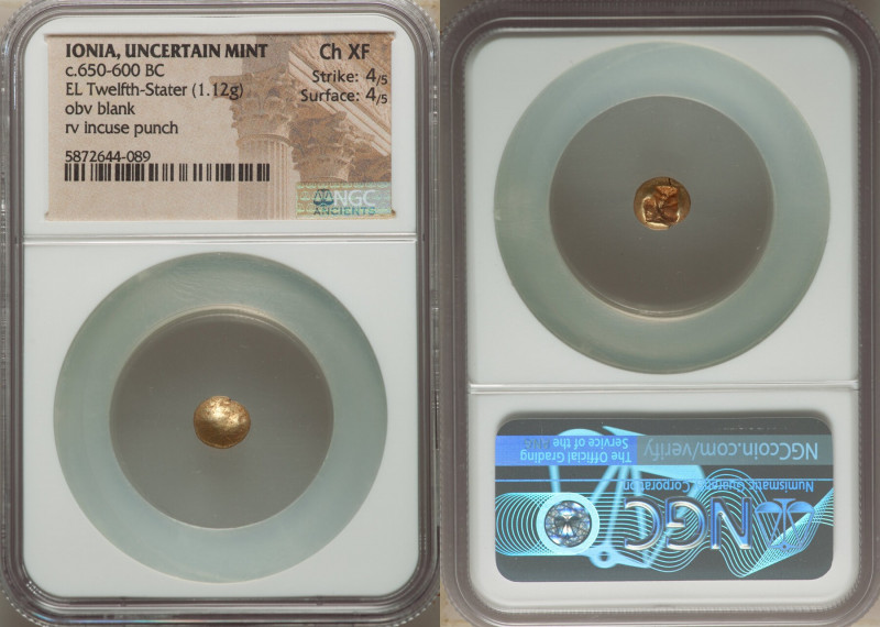 IONIA. Uncertain mint. Ca. 650-600 BC. EL 1/12 stater or hemihecte (7mm 1.12 gm)...