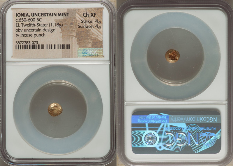 IONIA. Uncertain mint. Ca. 650-600 BC. EL 1/12 stater or hemihecte (7mm, 1.18 gm...