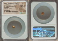 IONIA. Uncertain mint. Ca. 650-600 BC. EL 1/24 stater or myshemihecte (6mm, 0.57 gm). NGC AU 5/5 - 5/5. Blank convex surface / Incuse square punch wit...