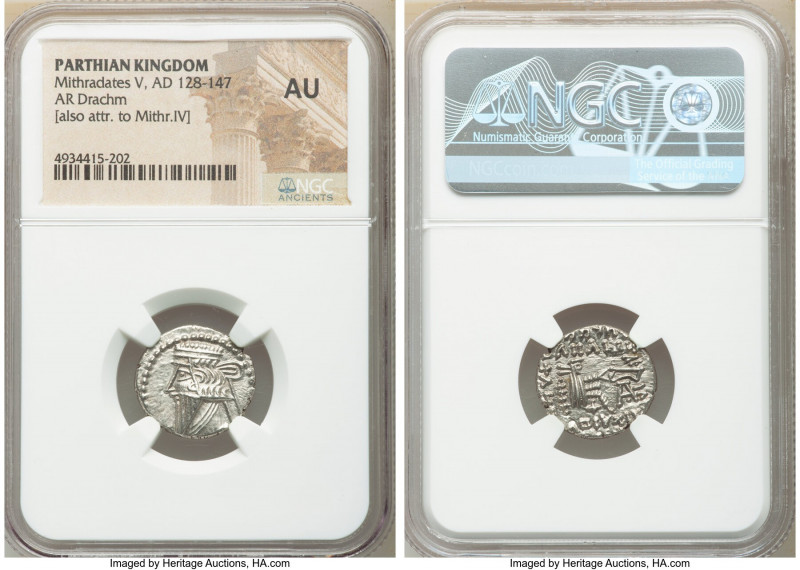 PARTHIAN KINGDOM. Mithradates V (AD 128-147). AR drachm (18mm, 11h). NGC AU. Ecb...