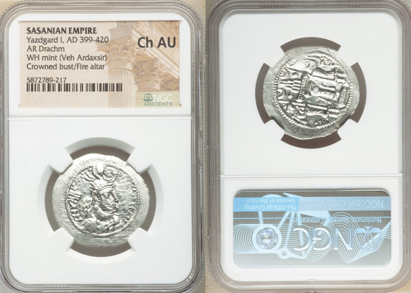 SASANIAN KINGDOM. Yazdgard (Yazdgird) I (AD 399-420). AR drachm (28mm, 4h). NGC ...