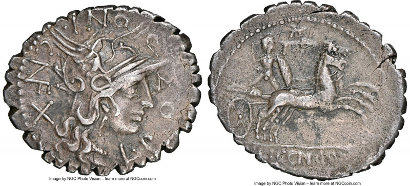 L. Pomponius Cn. f. (ca. 118 BC) with L. Licinius and Cn. Domitius as duoviri. A...