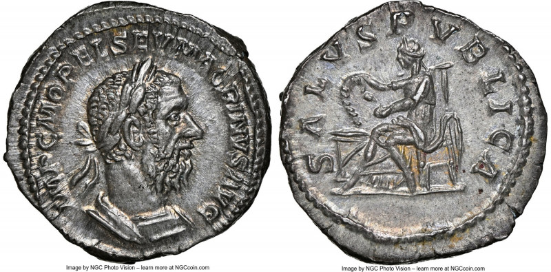 Macrinus (AD 217-218). AR denarius (20mm, 3.67 gm, 5h). NGC Choice AU S 5/5 - 5/...