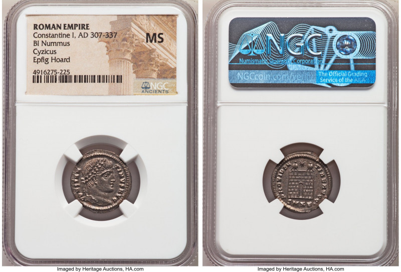 Constantine I the Great (AD 307-337). AE3 or BI nummus (19mm, 12h). NGC MS. Cyzi...