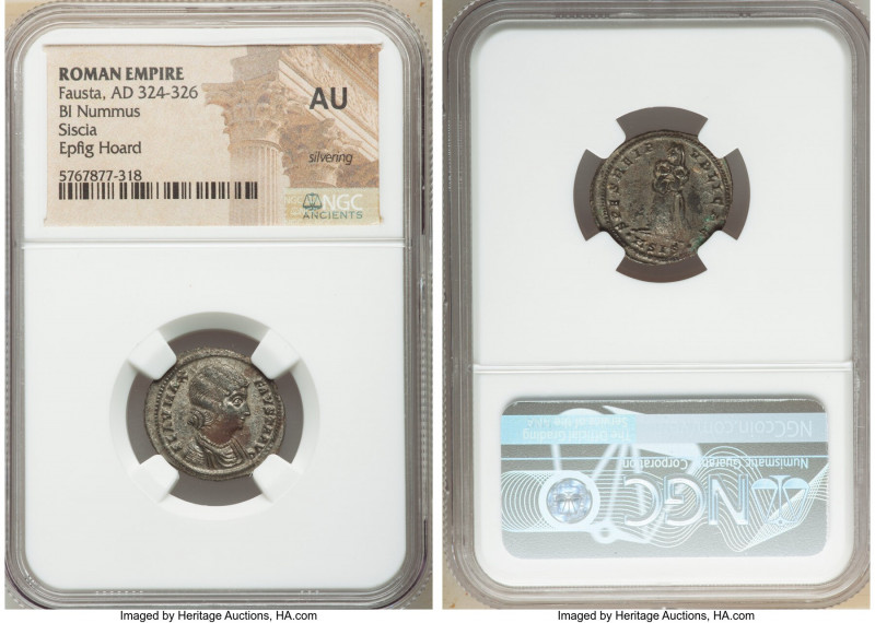 Fausta (AD 324-326). AE3 or BI nummus (19mm, 6h). NGC AU, Silvering. Siscia, 1st...