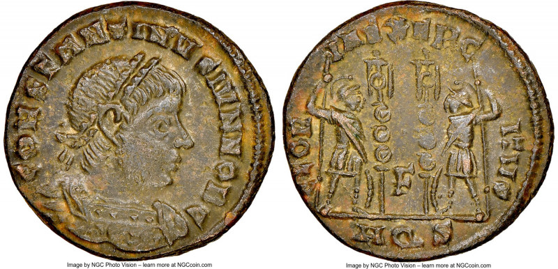 Constantine II, as Caesar (AD 337-340). AE3 or BI nummus (16mm, 6h). NGC MS. Aqu...