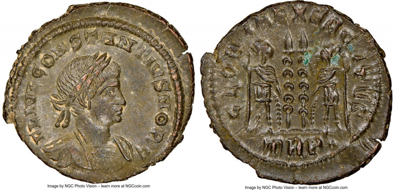 Constantius II, as Caesar (AD 337-361). AE3 or BI nummus (18mm, 5h). NGC MS. Tri...