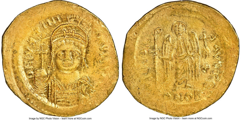 Justinian I the Great (AD 527-565). AV solidus (21mm, 4.37 gm, 6h). NGC MS 4/5 -...