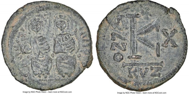 Justin II (AD 565-578), with Sophia. AE follis or 40 nummi (21mm, 7h). NGC AU S....