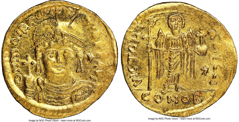 Maurice Tiberius (AD 582-602). AV light-weight solidus of 23 siliquae (20mm, 6h)...