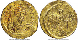 Phocas (AD 602-610). AV solidus (20mm, 7h). NGC AU, clipped. Constantinople, 4th officina, AD 607-609. o N FOCAS-PЄRP AVG, crowned, draped and cuirass...