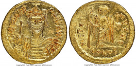 Phocas (AD 602-610). AV solidus (20mm, 4.52 gm, 6h). NGC MS 4/5 - 4/5. Constantinople, 5th officina, AD 607-609. o N N FOCAS-PЄRP AVG, crowned, draped...