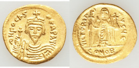Phocas (AD 602-610). AV solidus (22mm, 4.45 gm, 6h). Choice XF, light graffiti. Constantinople, 5th officina, AD 607-609. o N FOCAS-PЄRP AVG, crowned,...