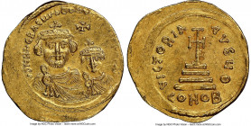 Heraclius (AD 610-641), with Heraclius Constantine. AV solidus (21mm, 7h). NGC AU, brushed, flan flaw. Constantinople, 9th officina, ca. AD 616-625. d...