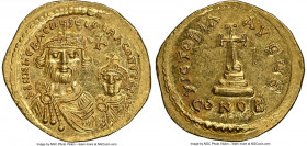 Heraclius (AD 610-641), and Heraclius Constantine. AV solidus (21mm, 4.37 gm, 5h). NGC MS 4/5 - 3/5. Constantinople, 5th officina, ca. AD 616-625. dd ...