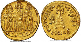 Heraclius (AD 610-641), with Heraclius Constantine and Heraclonas. AV solidus (20mm, 4.39 gm, 7h). NGC Choice AU 5/5 - 3/5, marks Constantinople, 10th...